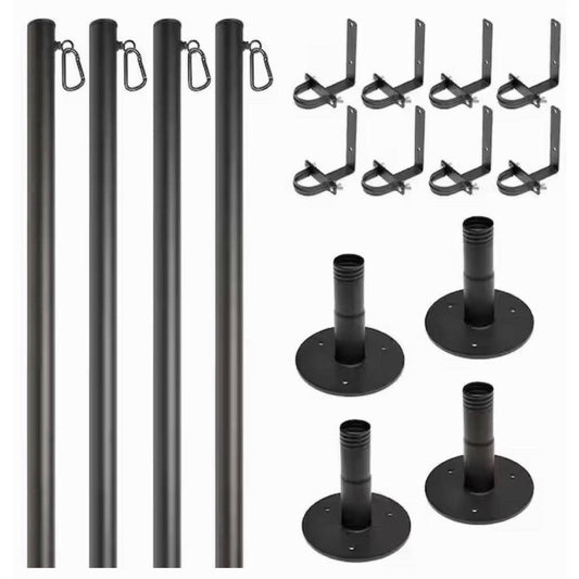 Set of 4 premium black steel string light poles extending 10 ft with secure mounting bases for outdoor use