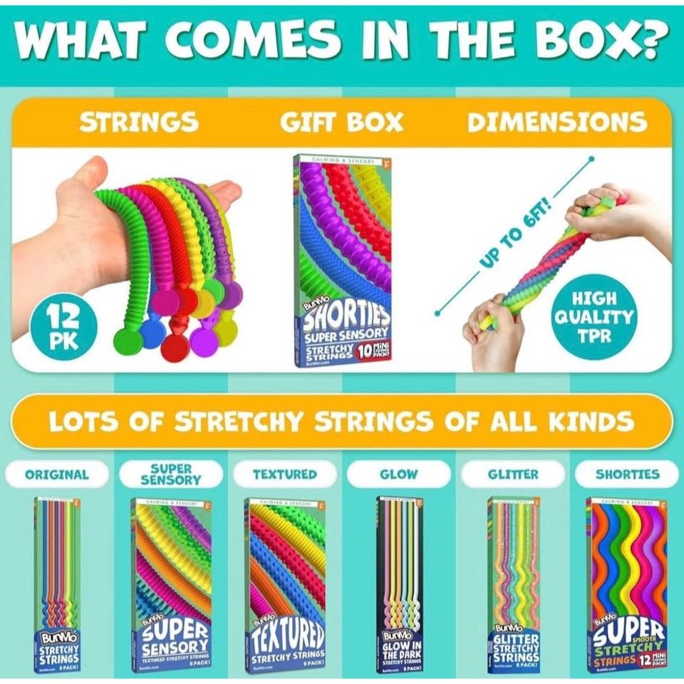 Open Box Stretchy Sensory Strings for Kids Super Durable Fidget Toy Set of 10