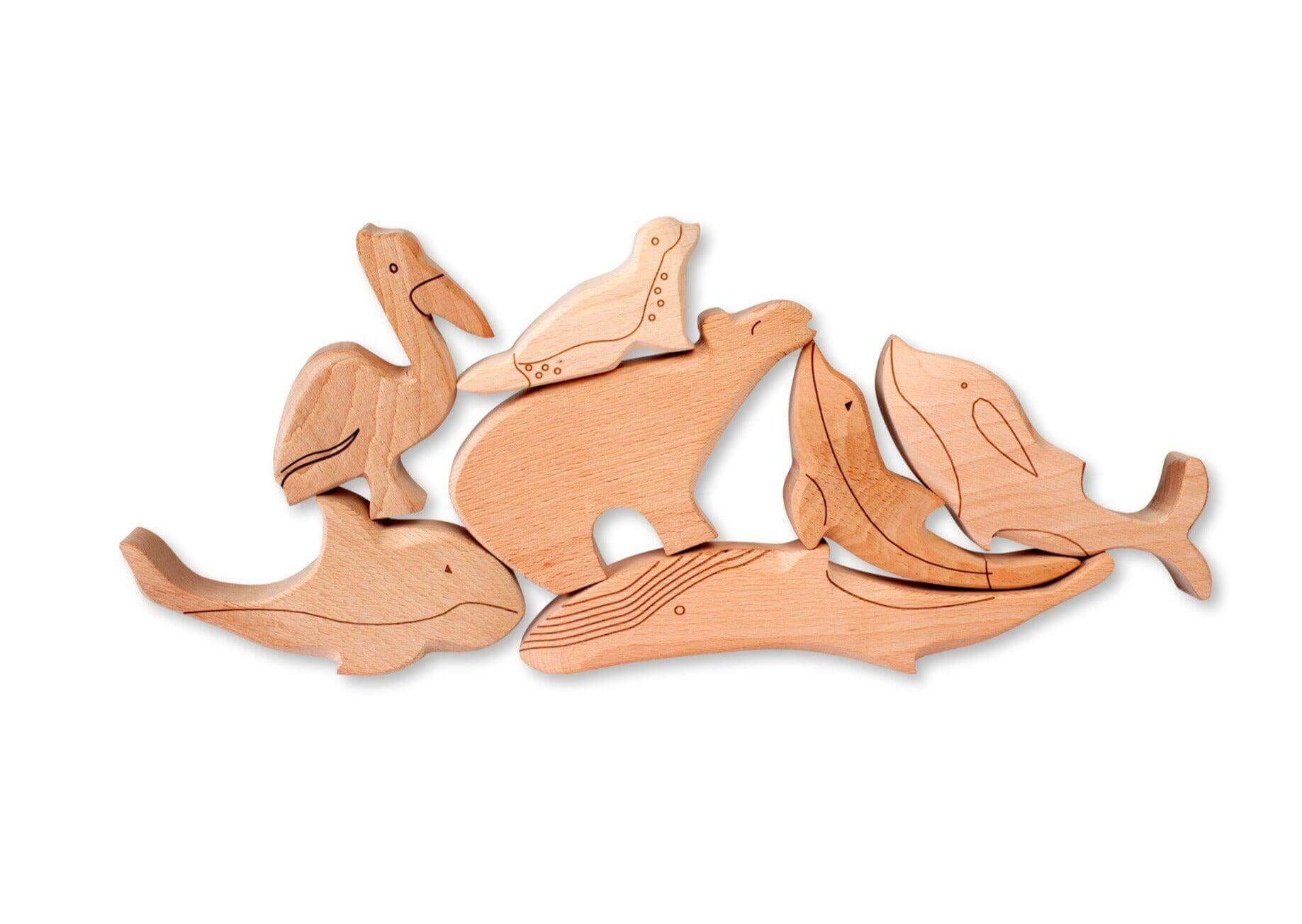 Wooden Ocean Animals 5-piece set of eco-friendly Montessori-inspired marine animal toys for toddlers