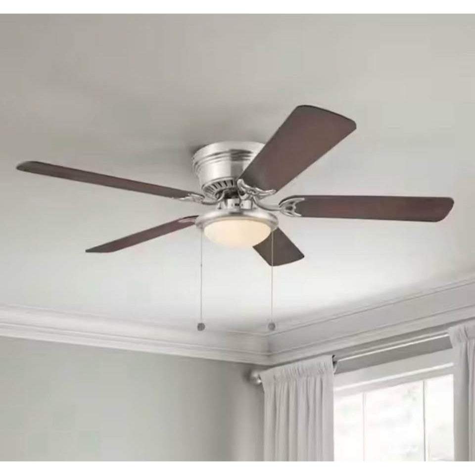 Hampton Bay Hugger 52 in. LED Indoor Brushed Nickel Ceiling Fan with Light Kit