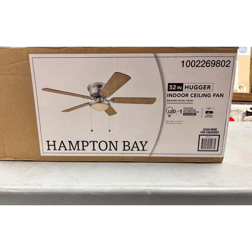 Hampton Bay Hugger 52 in. LED Indoor Brushed Nickel Ceiling Fan with Light Kit