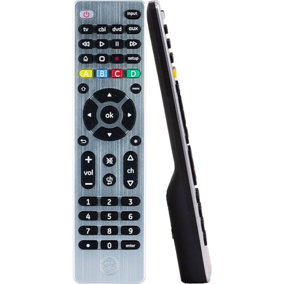 GE 4-Device Universal Remote Control in brushed nickel for audio/video components