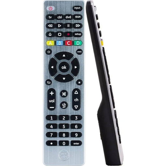 GE 4-Device Universal Remote Control in brushed nickel for audio/video components