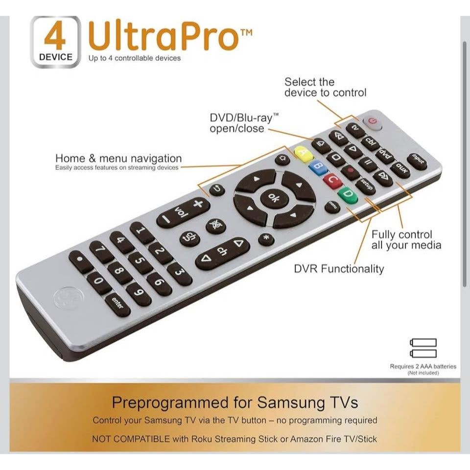 GE 4-Device Universal Remote Control, Designer Series, Brushed Nickel/Silver, 33709