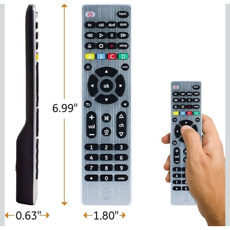 GE 4-Device Universal Remote Control, Designer Series, Brushed Nickel/Silver, 33709