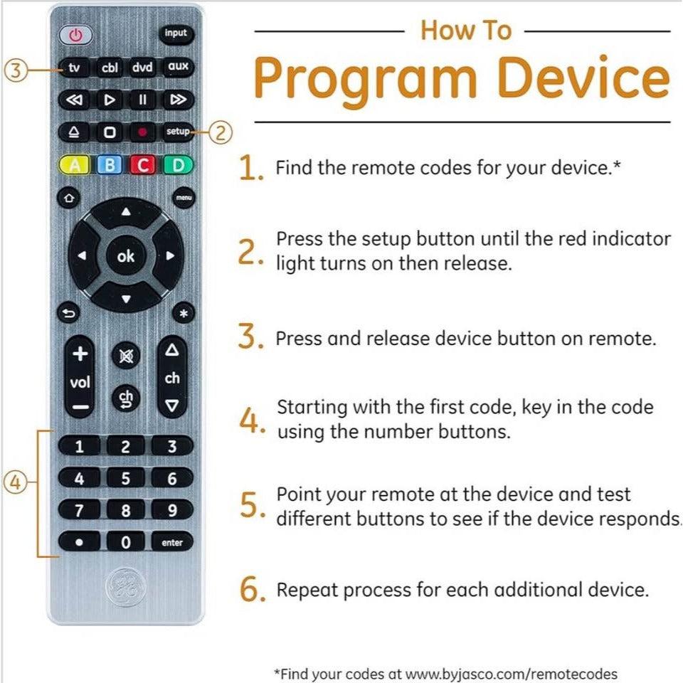 GE 4-Device Universal Remote Control, Designer Series, Brushed Nickel/Silver, 33709