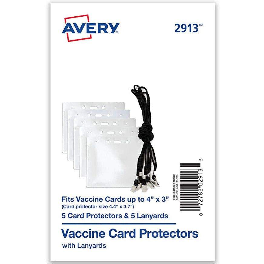 Avery CDC Vaccine Card Holders and Lanyards, 4" x 3", Landscape, 5 Prepunched ID Card Holders and Lanyards (02913)e - Selzalot