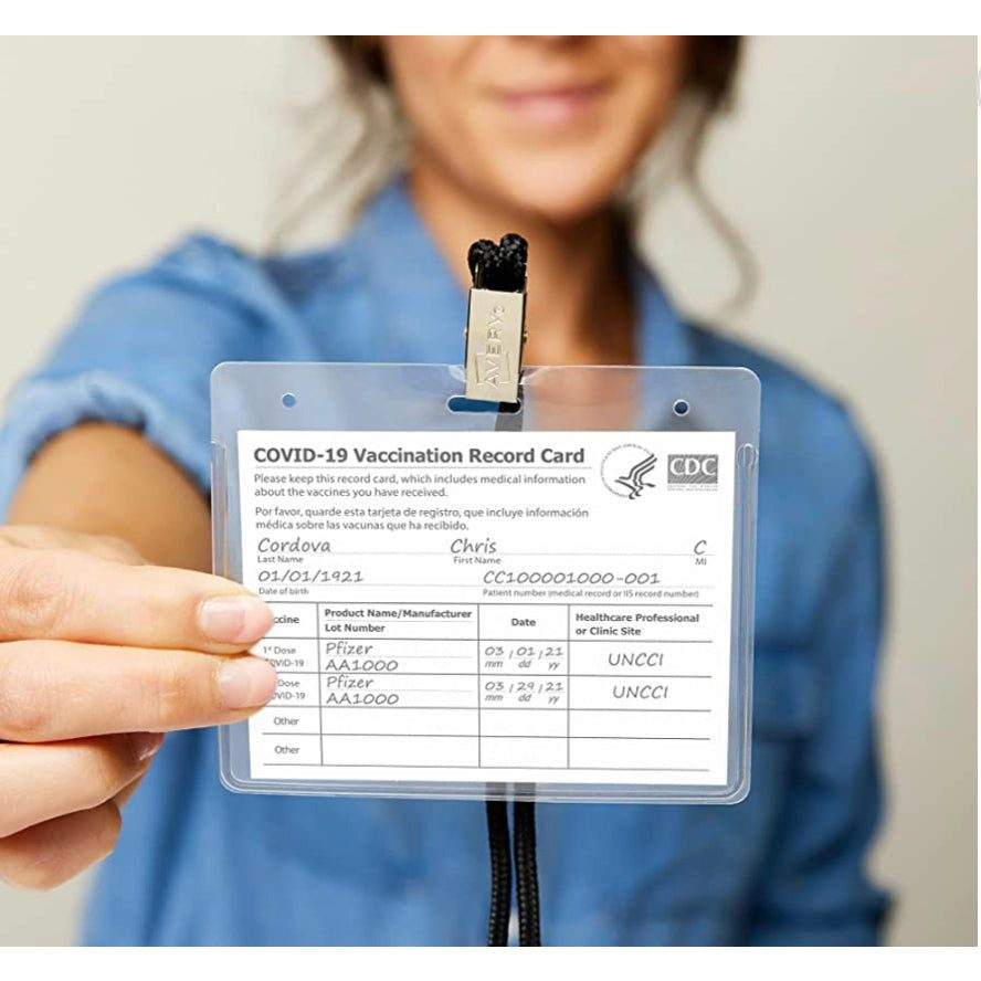 Avery CDC Vaccine Card Holders and Lanyards, 4" x 3", Landscape, 5 Prepunched ID Card Holders and Lanyards (02913)e - Selzalot