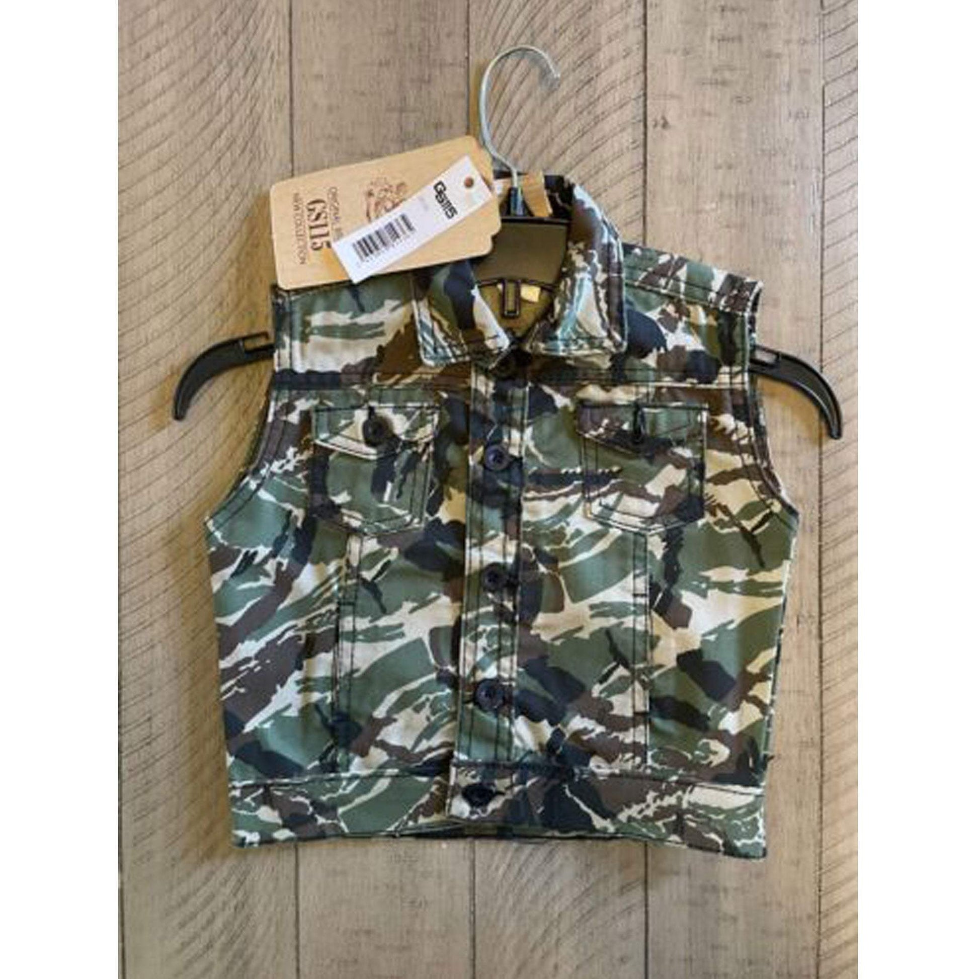 Original Brand GS115 toddlers sleeveless camo jacket size 3T with tags, stylish and trendy design.
