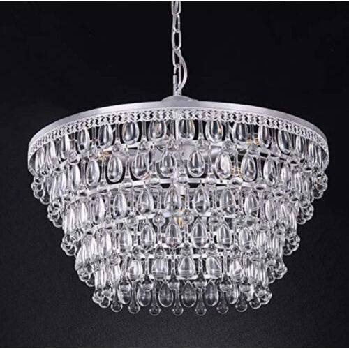 Wellmet 20 Inch Crystal Chandelier, 6 Lights, 5 Tiers, Adjustable Ceiling Pendant.