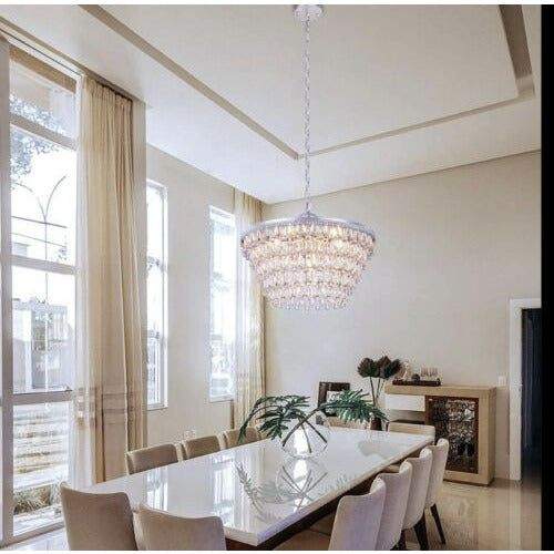 Wellmet 20 Inch Crystal Chandeliers, 6 Lights 5 Tiers Crystal Light, Adjustable Ceiling Pendant Lights, Modern Hanging Chandelier Lighting - Selzalot