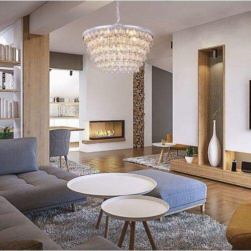 Wellmet 20 Inch Crystal Chandeliers, 6 Lights 5 Tiers Crystal Light, Adjustable Ceiling Pendant Lights, Modern Hanging Chandelier Lighting - Selzalot
