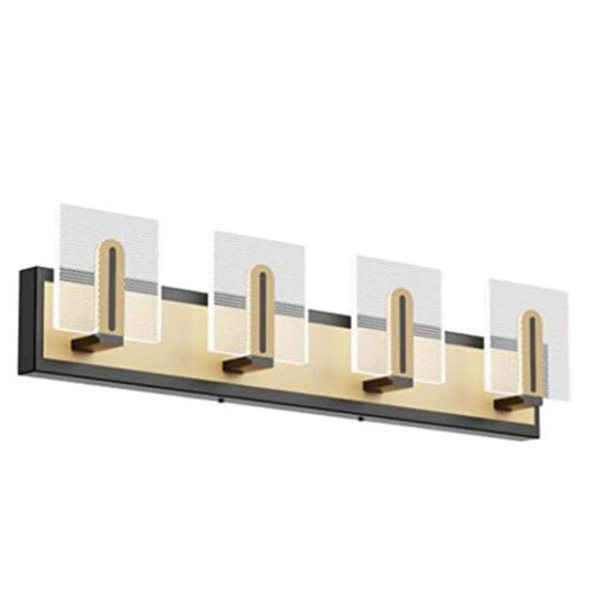 LIGHTINN 28.35 inch LED bathroom light fixture, black and gold, clear bubble lampshade, 4000K, 4 lights.