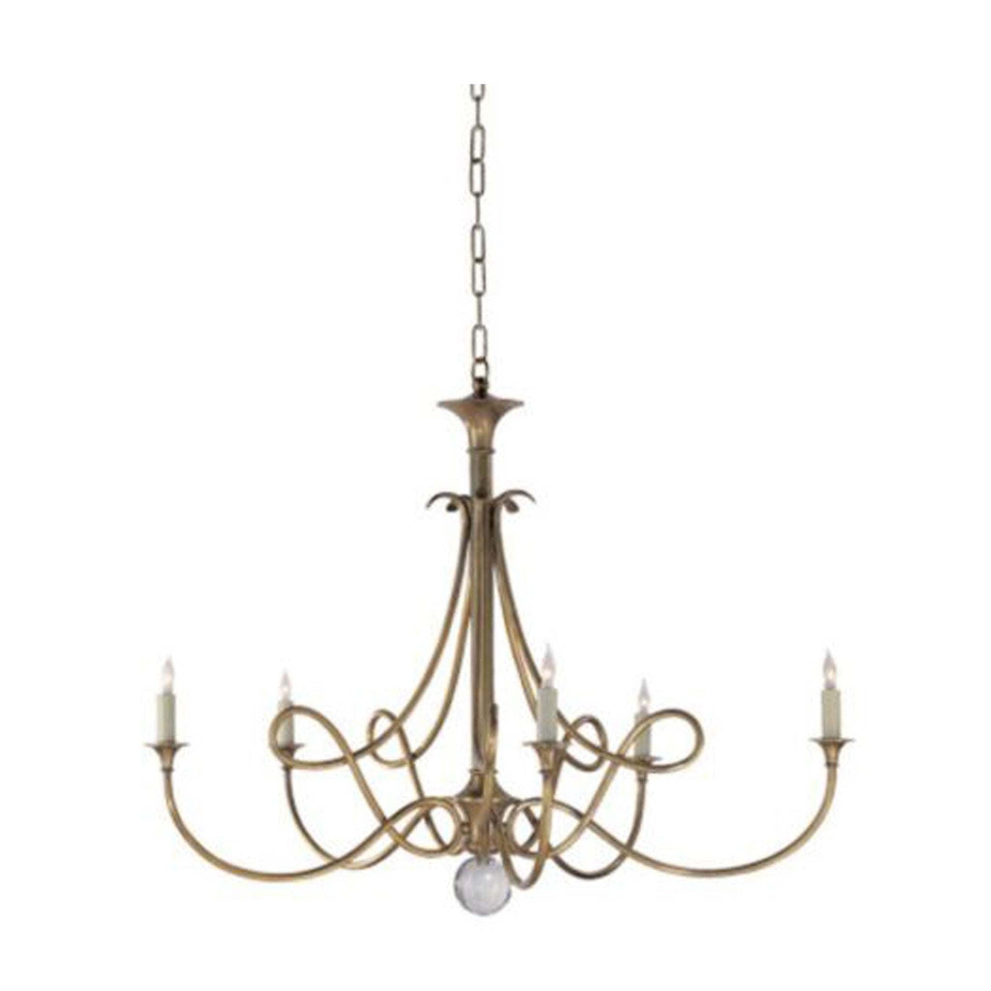 Eric Cohler Double Twist 5 Light Chandelier in Antique Brass, candle-style design.