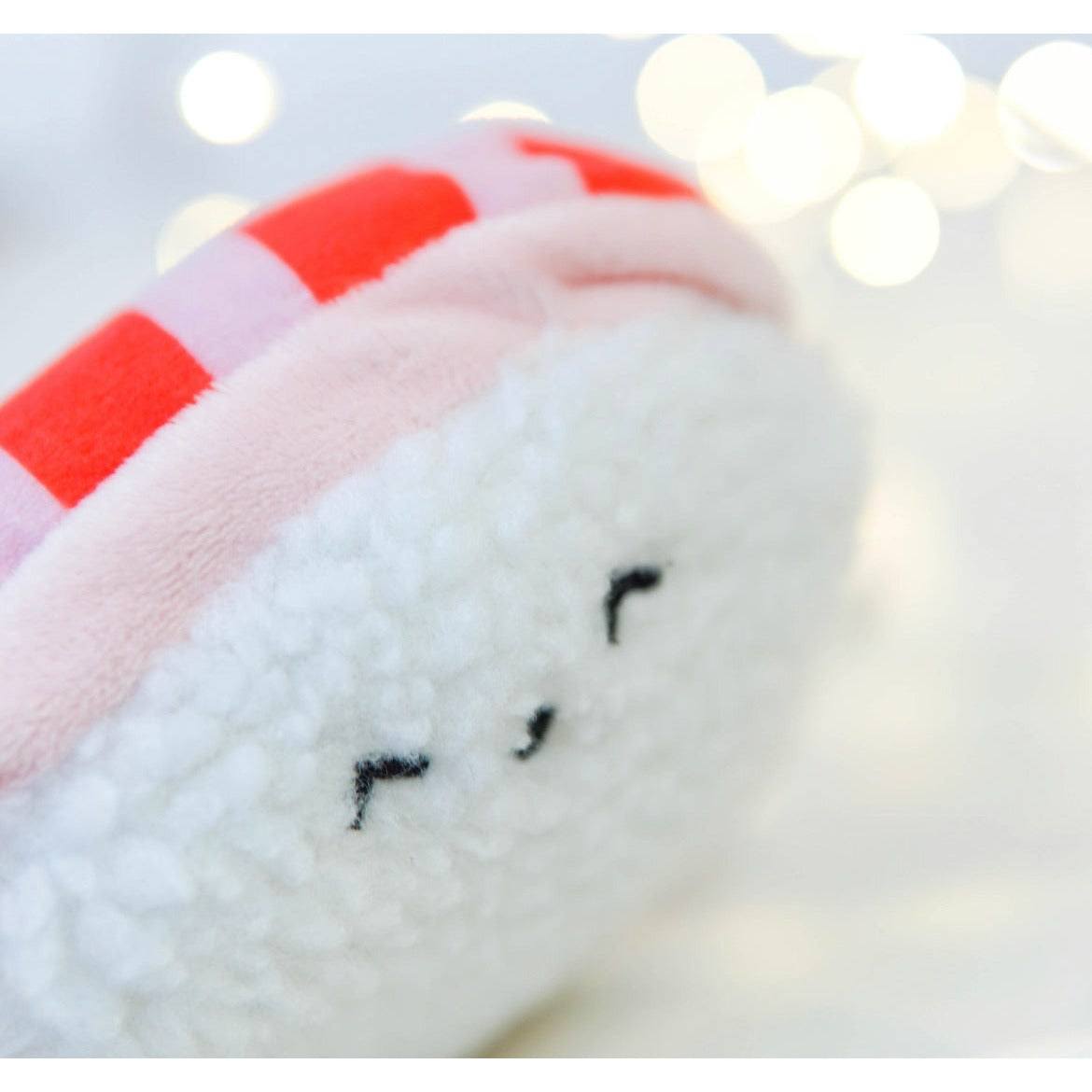 Soft sushi plush keychain featuring a cute tuna design with embroidered face, perfect for wallets, backpacks, or purses.