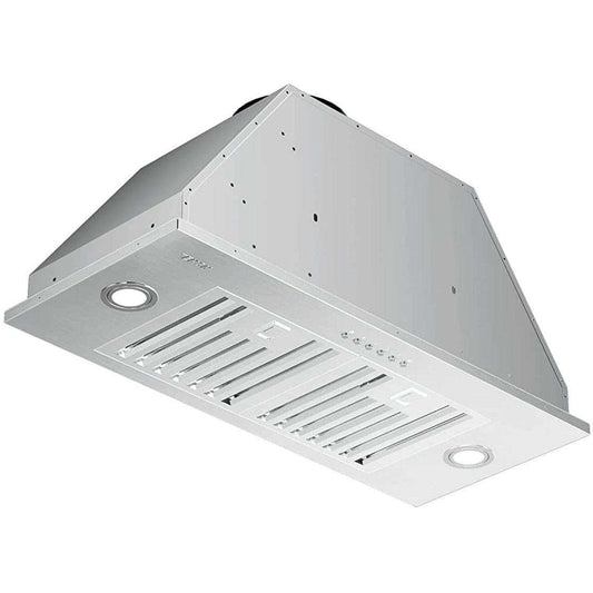 Stainless steel EKON NAB01-30IN range hood insert with 4-speed control and LED lights.