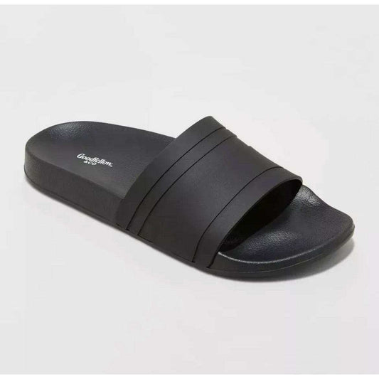 Black Ricky Slide Sandals by Goodfellow with wide strap and contoured footbed for men