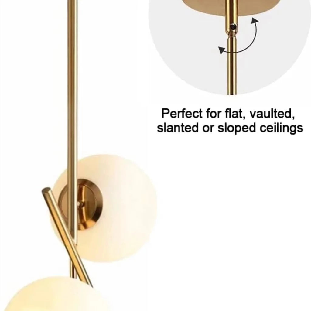 BOKT Mid Century Modern Kitchen Pendant Light 2-Lights Chandeliers Lighting Fixture, Golden with White Frosted Glass Globe Lampshade - Selzalot
