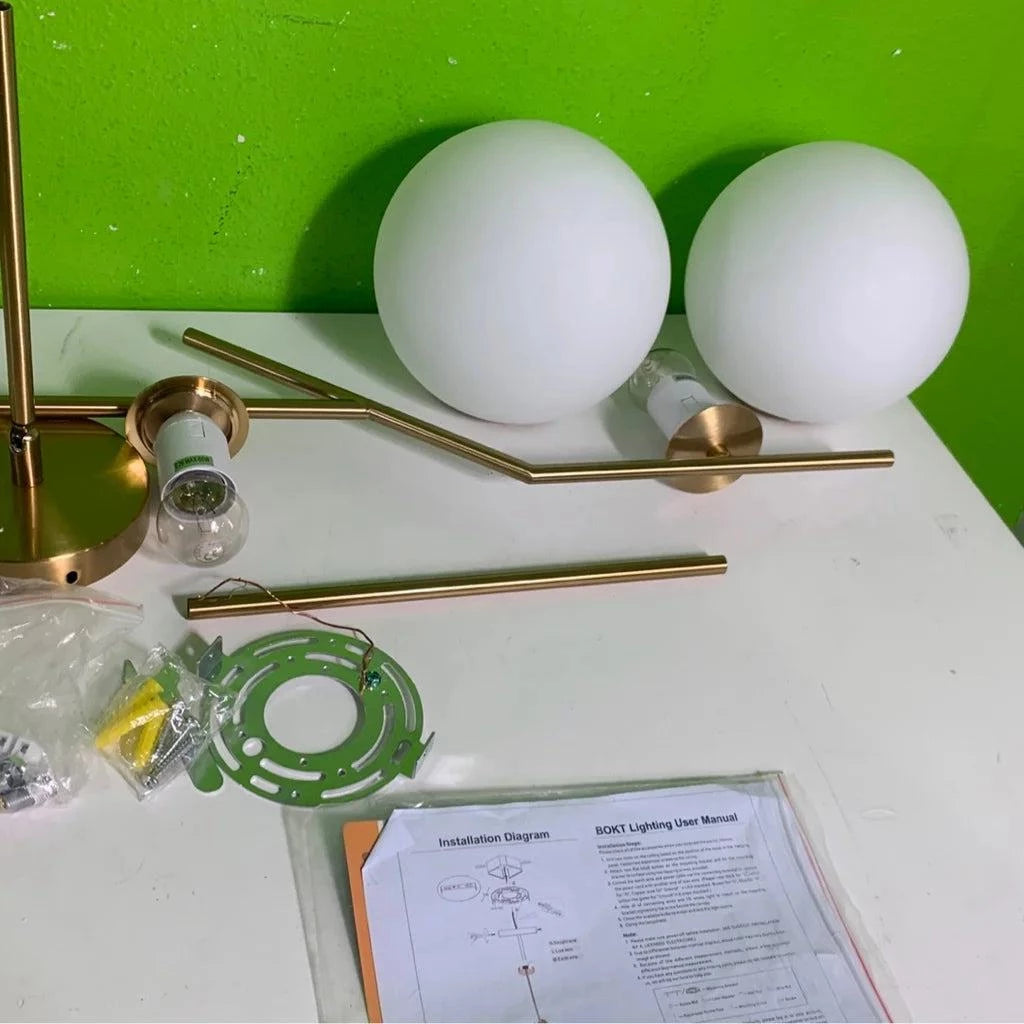 BOKT Mid Century Modern Kitchen Pendant Light 2-Lights Chandeliers Lighting Fixture, Golden with White Frosted Glass Globe Lampshade - Selzalot