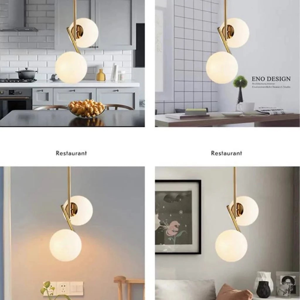 BOKT Mid Century Modern Kitchen Pendant Light 2-Lights Chandeliers Lighting Fixture, Golden with White Frosted Glass Globe Lampshade - Selzalot
