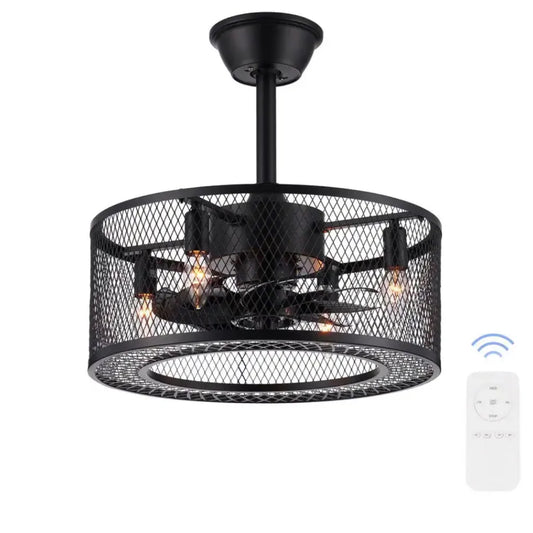 18 in. Indoor Black Industrial Caged Fandelier Ceiling Fan with Timer and Remote - Selzalot
