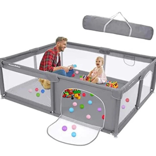 Hyper Eden Baby Playpen with mesh sides, play balls, and carry bag.