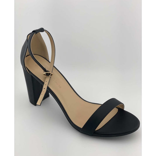 WILD DIVA LOUNGE black chunky heel sandal with ankle strap and open toe design