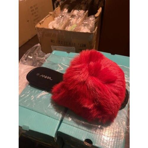 ANNA RENEE FUR JELLY SLIDES -RED or Pink - Selzalot