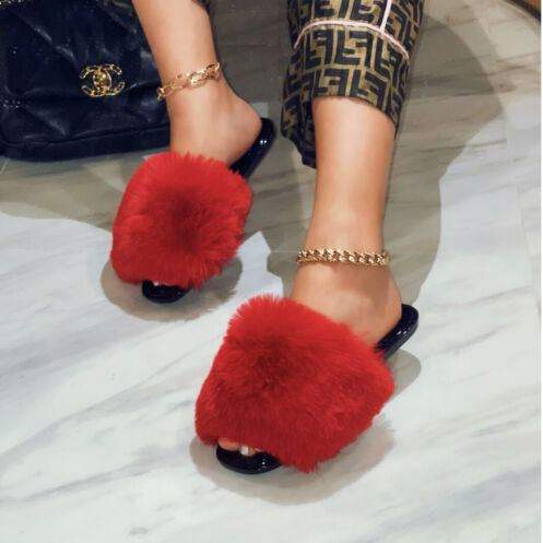 ANNA RENEE FUR JELLY SLIDES -RED or Pink - Selzalot