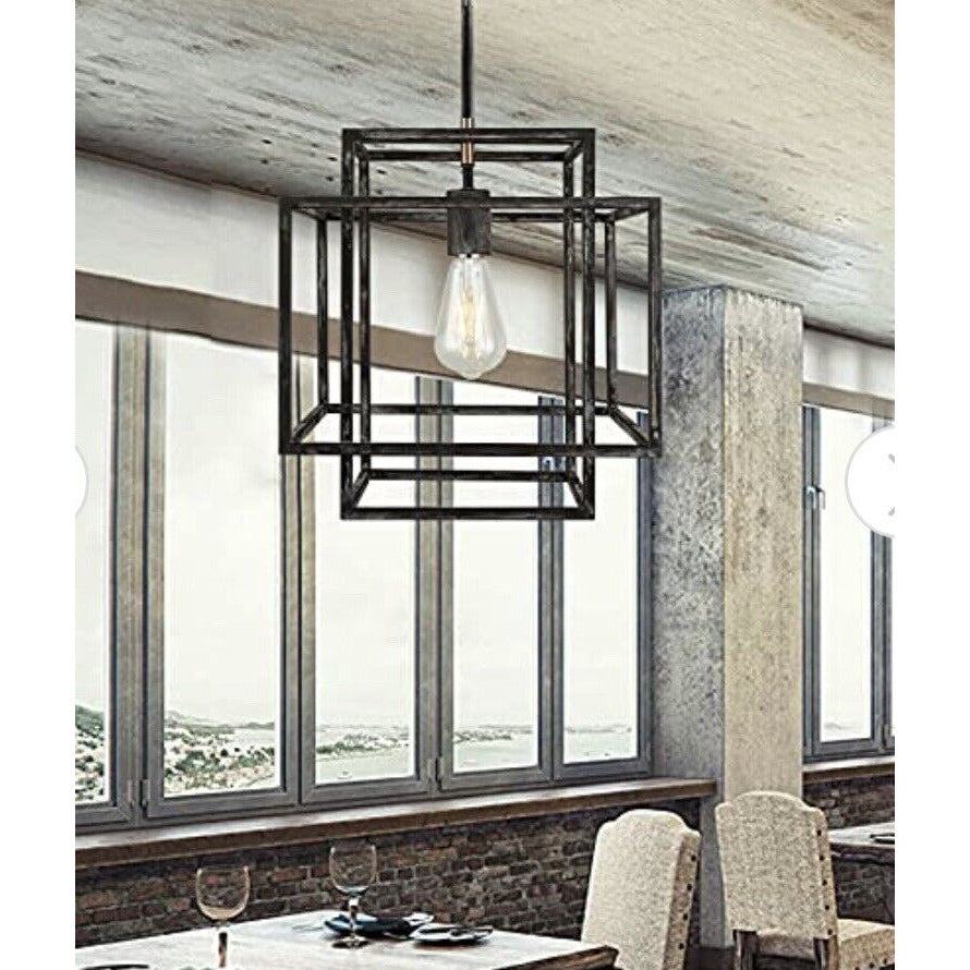 WOCHOS Antique Industrial Metal Farmhouse Chandelier 1-Light Rustic Square - Selzalot