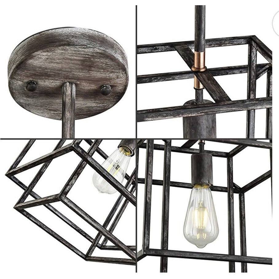 WOCHOS Antique Industrial Metal Farmhouse Chandelier 1-Light Rustic Square - Selzalot