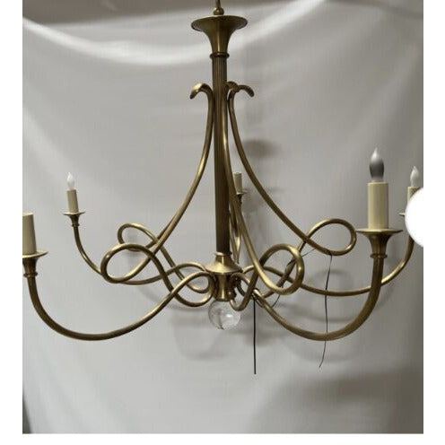 ERIC COHLER DOUBLE TWIST 5 LIGHT CHANDELIER, 36" ANTIQUE BRASS - Selzalot