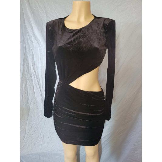 Symphony Black Velvet Dress size large with long sleeves and side cut-out detail