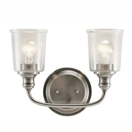Kichler Waverly 2-Light Pewter Transitional Vanity Light Bar with Clear Seeded Glass.